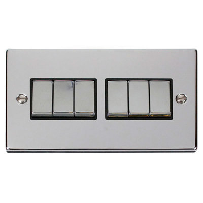 Polished Chrome 10A 6 Gang 2 Way Ingot Light Switch