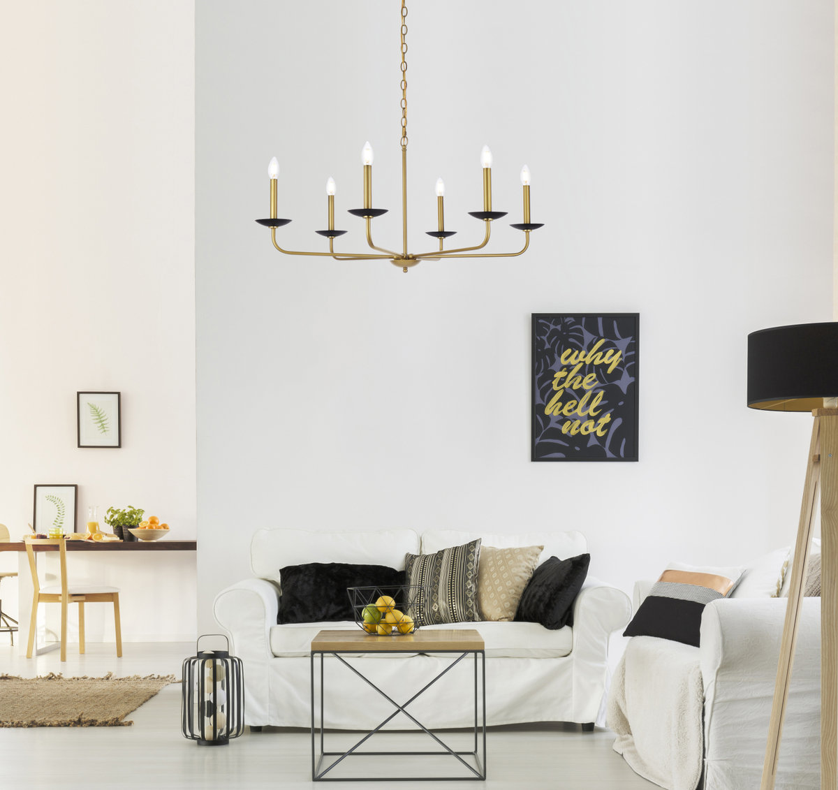 Baltray 6-Light Chandelier, Black/Brass, 18.5" H x 36" W x 36" D