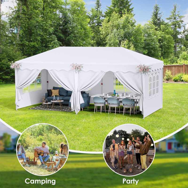 20 Ft. W x 10 Ft. D Steel Pop-Up Canopy, White