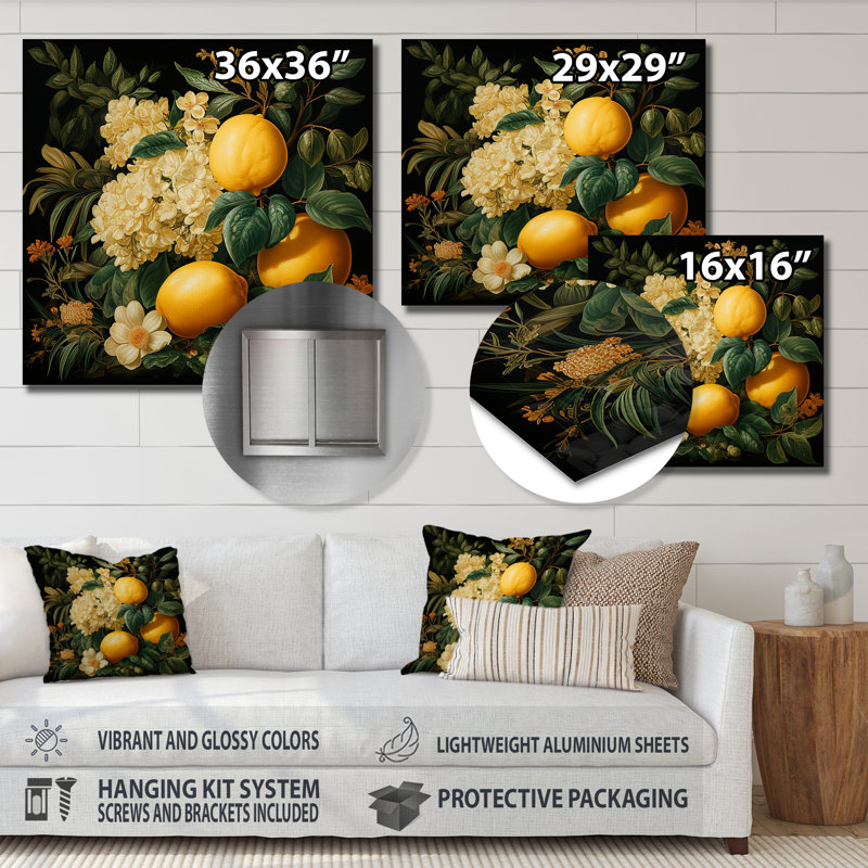 Peinture renaissance d'un fruit du citron - fruits, art mural en métal, H 16 po x l 16 po x P 1 po