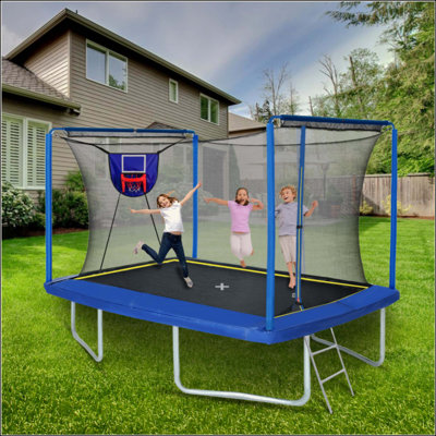 New 8Ft By 12Ft Rectangular Trampoline With Basketball Board,Ball Inflater And Ladder-ASTM Standard Tested And CPC Certified