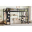 Grand cadre de lit mezzanine avec garde-robe, lit mezzanine en métal avec tablettes de rangement et panneau perforé, noir-137474242