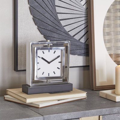 Analog Stainless Steel Mechanical Tabletop Clock in Silver/Black