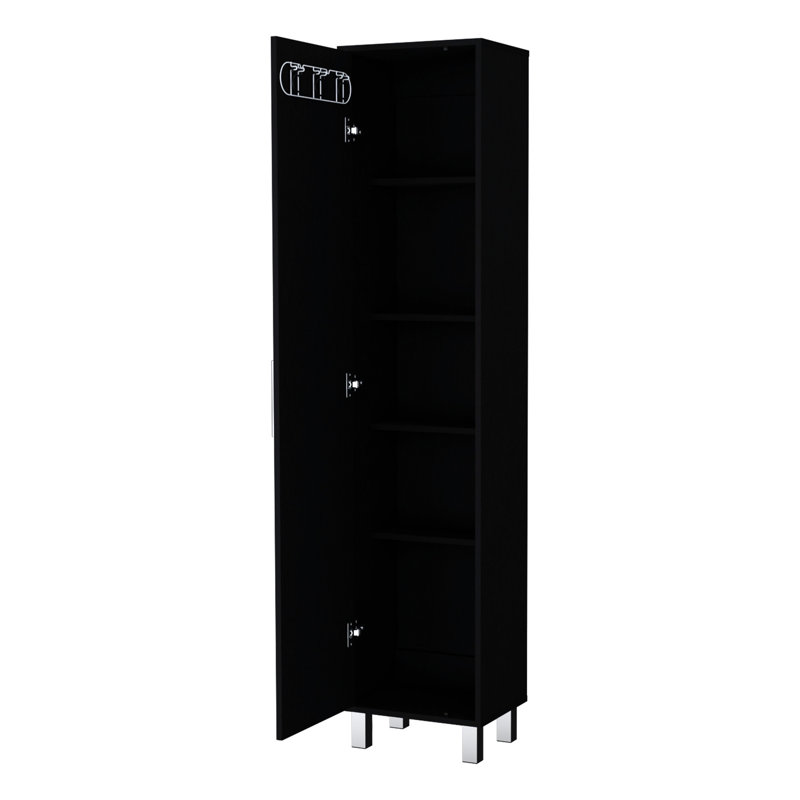 Armoire de rangement de salle de bain noire - 1 porte, 3 crochets de balais inclus, fouillis organisé