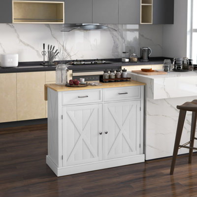 Rolling Kitchen Island With Drop Leaf Wood Breakfast Bar, Farmhouse Kitchen Cart With 2 Drawers, Adjustable Shelves For Dining Room Fo Home