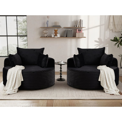 2 Pieces - 49" Corduroy Upholstered Barrel Chair, Oversized Compression Round Chaise Lounge, No Assembly Required