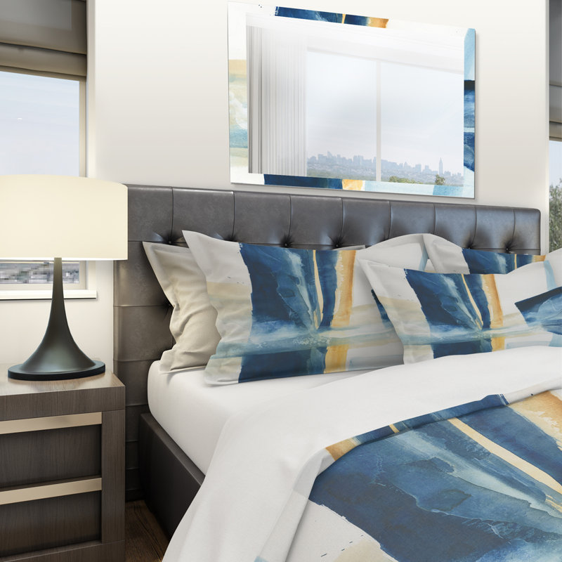 Indigo Panel IV - Glam Modern Duvet Cover Set - Microfiber Polyester, King Duvet Cover + 2 Shams