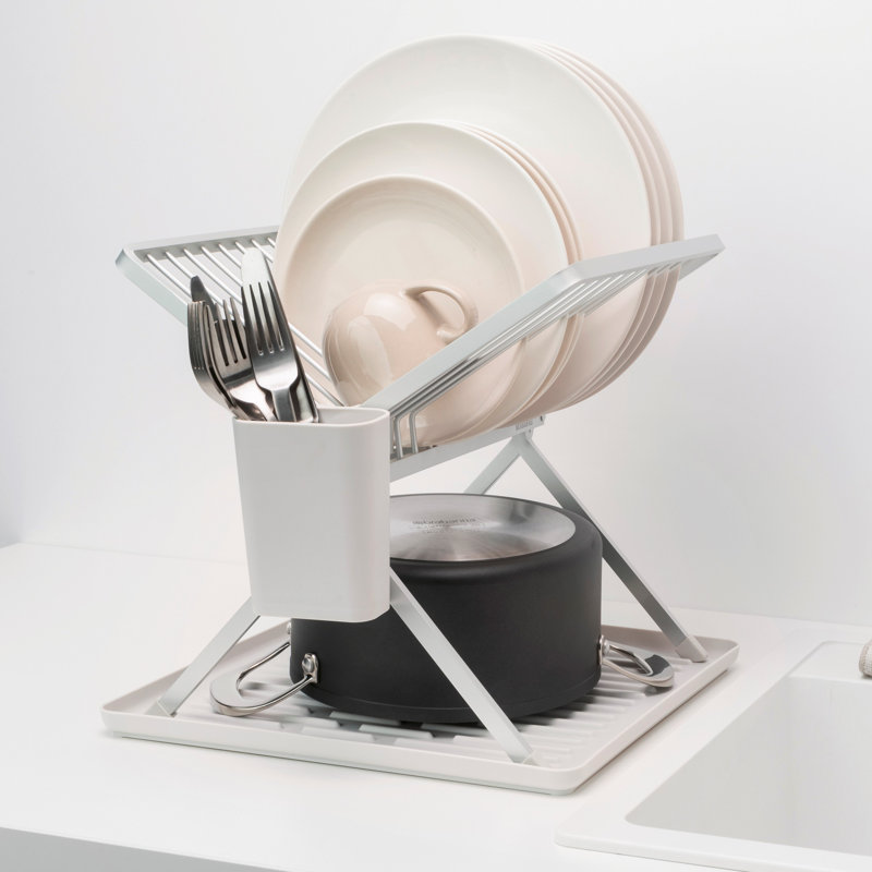 Brabantia Sinkside Compact Foldable Aluminium Dish Drying Rack, Light Gray