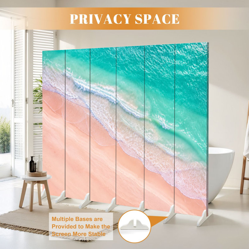 Cloison pliante 6 panneaux paravent Royal Beach Tropical Beach Shoreline Turquoise Ocean Waves Toile douce, 6