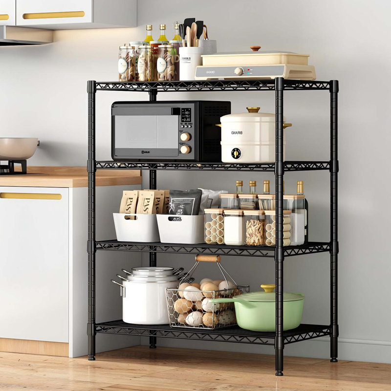 4-Tier Adjustable Heavy-Duty Wire Shelving Unit - Rust-Resistant Space-Saving Storage Rack, Black