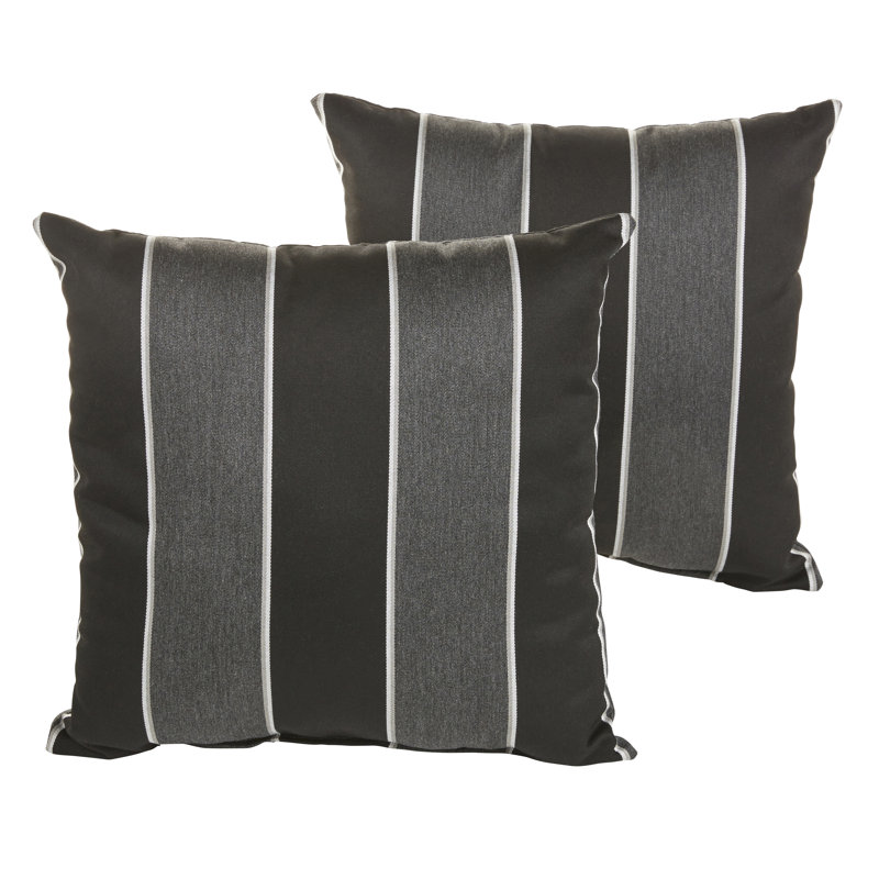 Stella Striped Outdoor Reversible Throw Pillow, Black/Gray