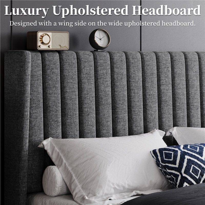 Dark Gray Queen Upholstered Platform Bed with Tufted Headboard