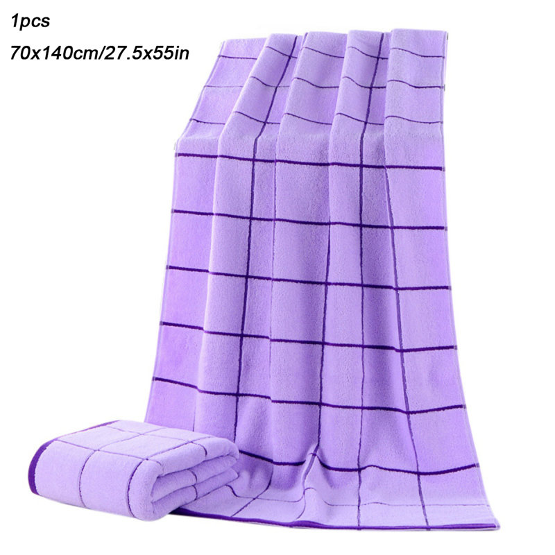 1Pcs Large Bath Towels 100% Cotton 140 X 70Cm Extra Beach Towels, Purple Plaid