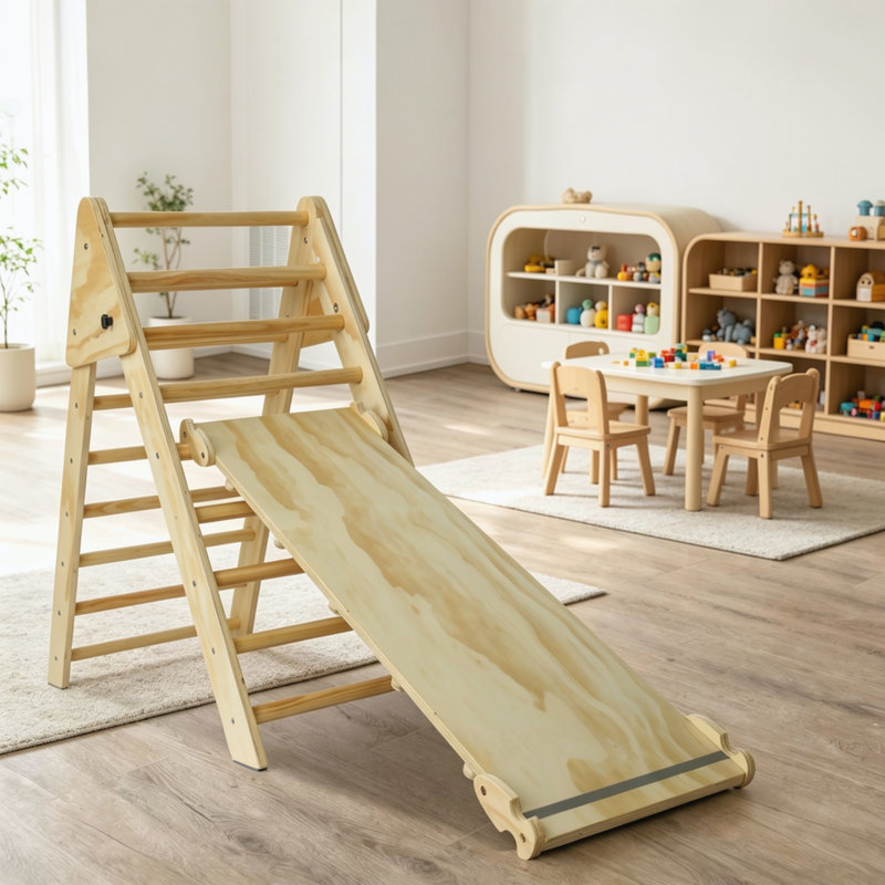 Triangle en bois naturel pliable 2-en-1 Fionafurn, Bois naturel