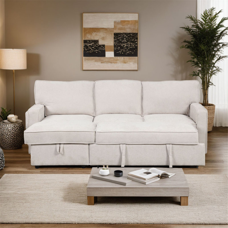 Ensemble de canapé-lit coulissant avec méridienne et porte-gobelets, Beige