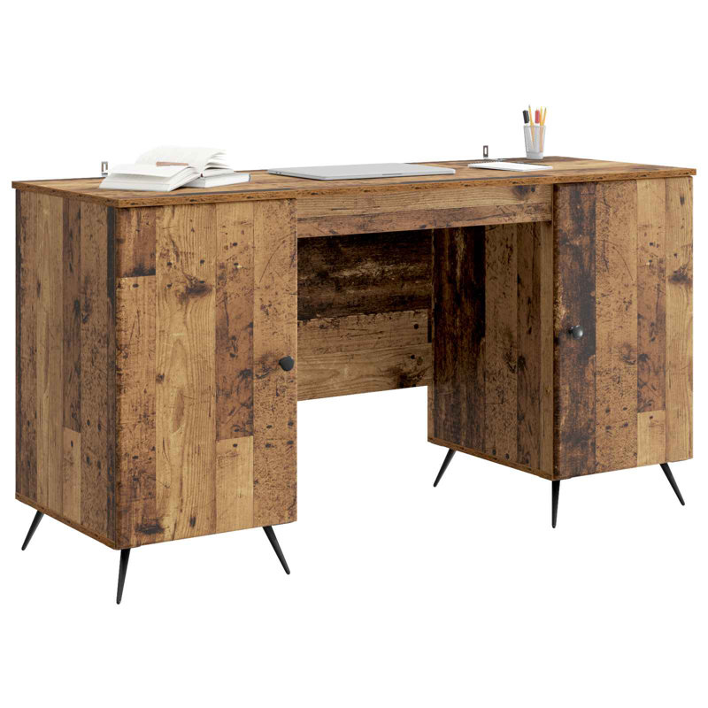  Desk With Shelf With Storage With Door Engineered Wood Furniture Set, Old Wood