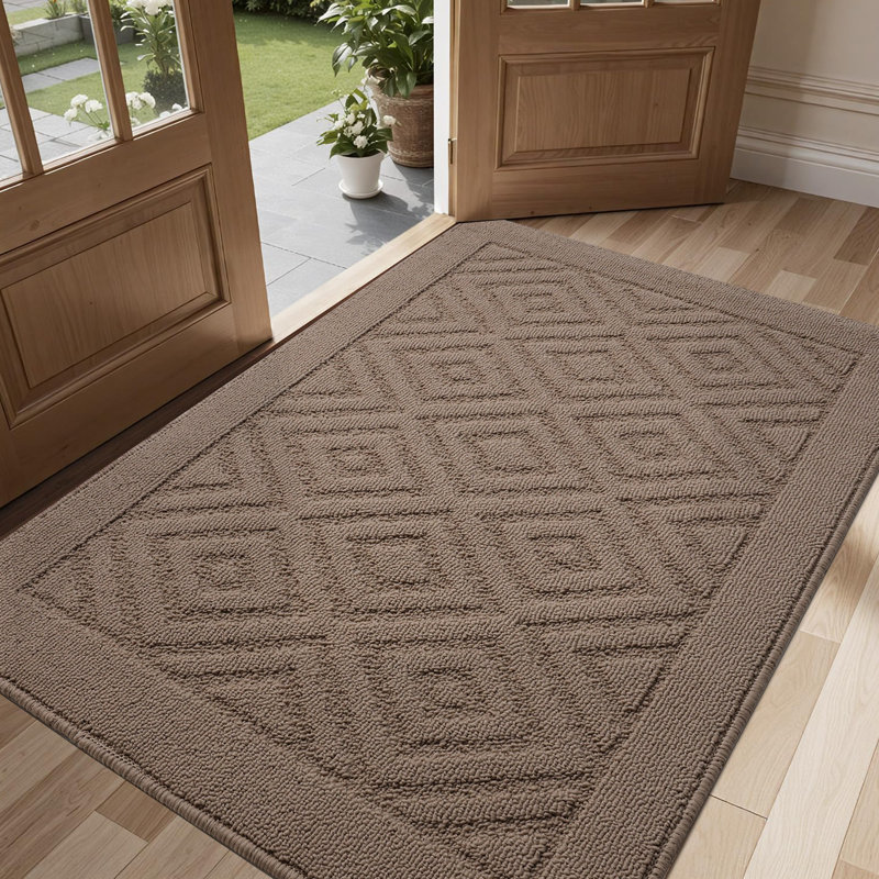 Large Indoor Outdoor Doormat,Machine Washable Low Profile Non-Slip Rug for Front Back Door,Entry, 24" W x 35" L, Khaki