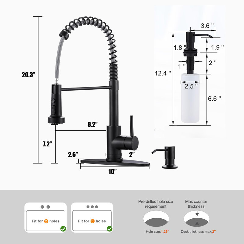 Stainless Steel Kitchen Faucet With Pull-Down Spray Nozzle, 3-Function Single Handle Kitchen Faucet, With Soap Dispenser.