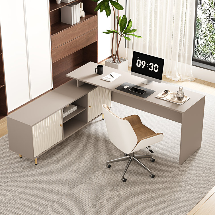 Home Office Desk Extendable Makeup Vanity Desk Up To 103'' With Storage Cabinets, Rectangular/L-Shaped Writing Desk