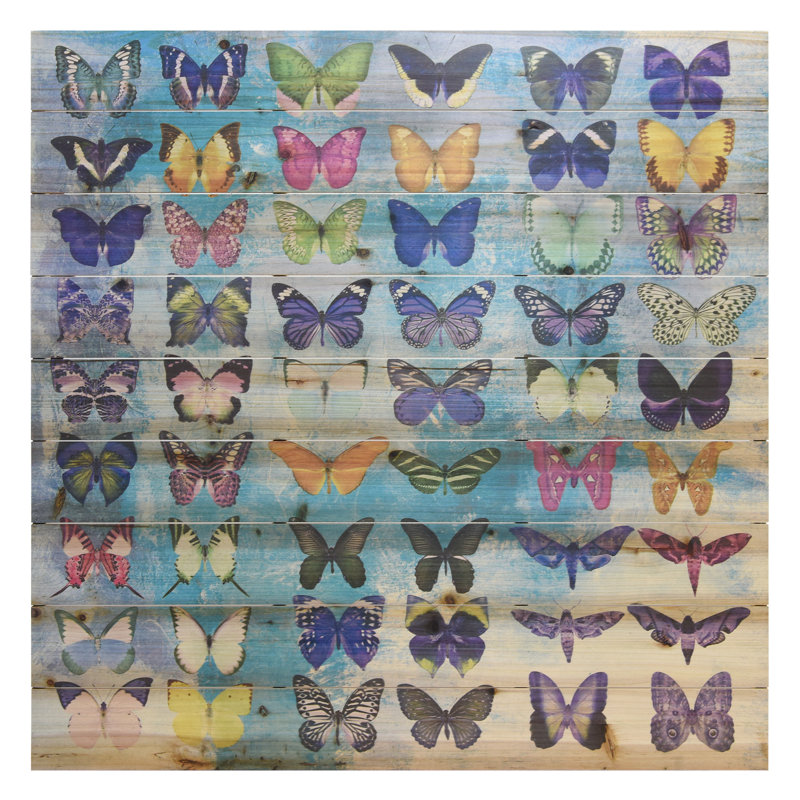 Papillons, impression sur planches de bois