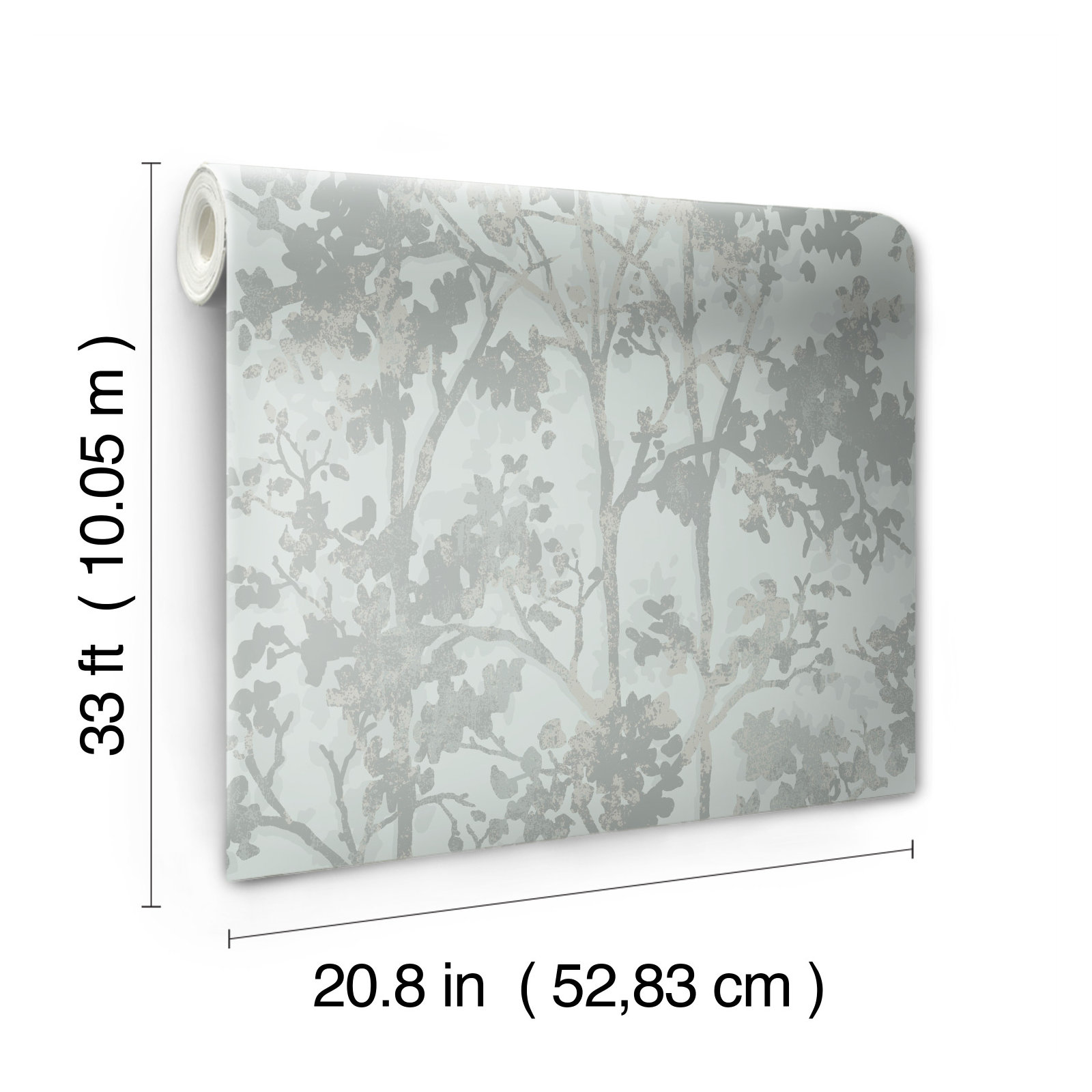 Modern Floral Wallpaper, Green/Silver