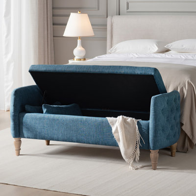 Aristides Farmhouse 59"W Flip Top Storage Bench with Two Pillows and Solid Wood Legs