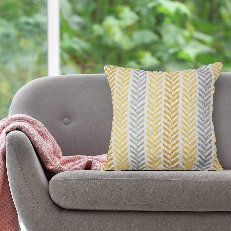 Ensemble de 2 coussins décoratifs en coton à chevrons tissés à la main, Jaune, Polyester/ bourre en polyester