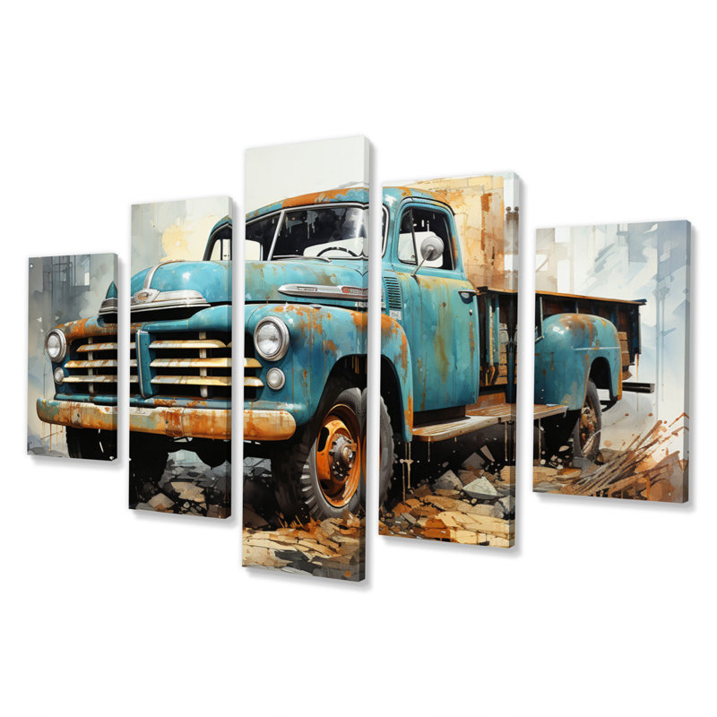 Camionnette rétro - art mural toile de transport - 5 panneaux