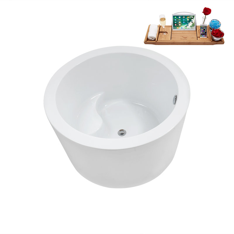 41.1'' x 41.1'' Freestanding Soaking Acrylic Bathtub, Polished Chrome