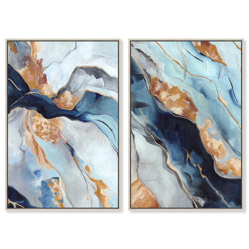 «Blush Pink Whimsy Blue Art», ensemble de 2 impressions sur toile par , H 31 po x l 21 po, Argent argent