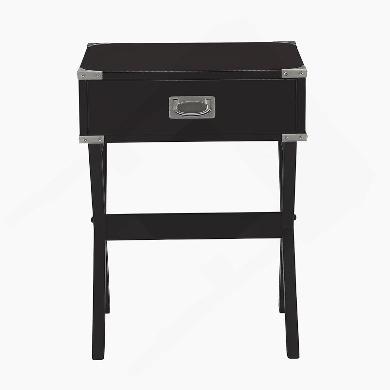 Stylish Side Table With Metal Corners And Flush Mount Drawer, Perfect For Modern And Classic Decor.