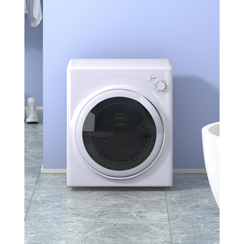 Sécheuse électrique compacte à chargement frontal de 3,6 pieds cubes avec cuve en acier inoxydable, 4 modes et panneau de commande facile, blanc