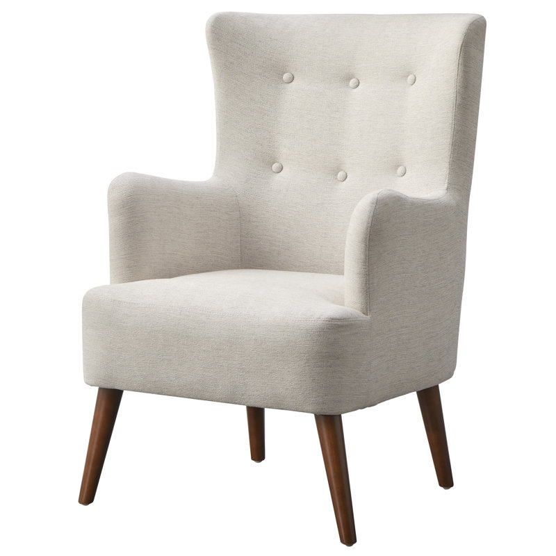 Fauteuil à oreilles rembourré Piersten, Lin blanc