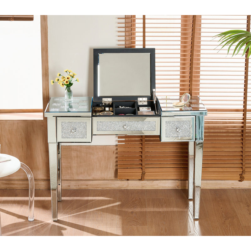 Bureau de coiffeuse en miroir avec miroir rabattable