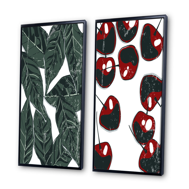 «Fruit and Leaves Minimalisme I», ensemble de 2 impressions, H 32 po x l 32 po x P 1 po, Toile avec cadre noir