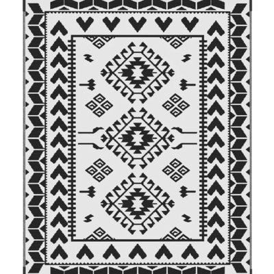 Portable Reversible Patio Rug For Indoor And Outdoor Use, 8' X 10' Rhombus Patchwork Carpet Mat Made Of Polypropylene With Protective Coating, Resists Fading Sun Damage, Comes Carry Bag Camping,