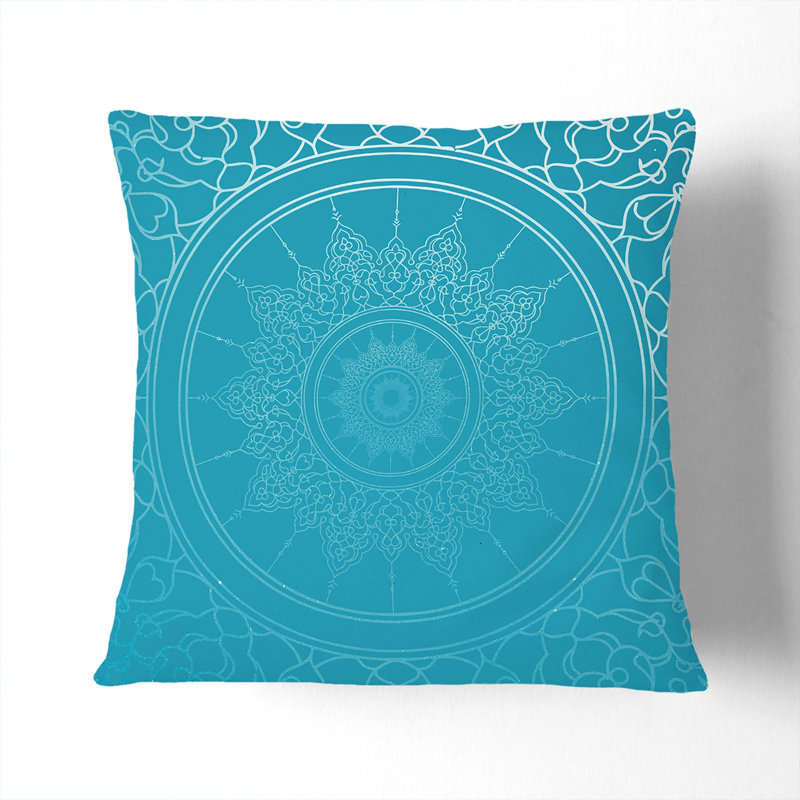 Ornamental Circles In Blue Twilight Square Throw Cushion, 55cm H x 55cm W x 20cm D, White