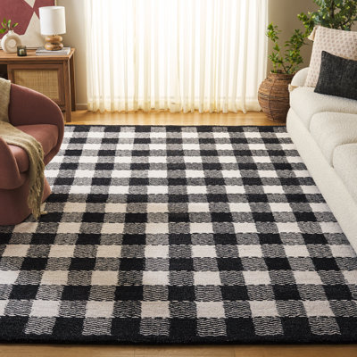 Tapis gris anthracite / ivoire en laine / coton / fibre touffeté à la main genre 801