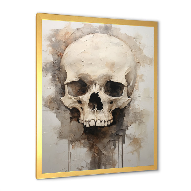 «Skeletal Elegance - Skull», art encadré, H 32 po x l 16 po x P 1 po, Cadre doré simple