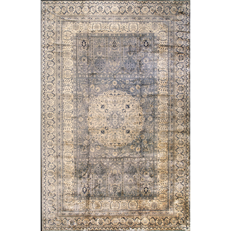 Tapis à poil long antique à motif de médaillon indien