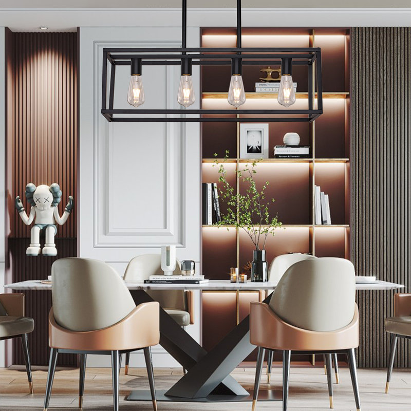 Luminaire suspendu linéaire pour îlot de cuisine 4 lumières Bigyan, Nickel brossé