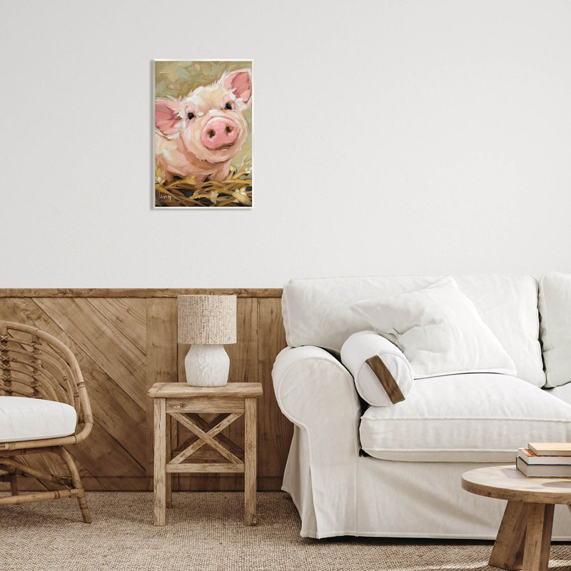«Happy Pig Farm Farm Portrait», estampe numérique par Andrea Lavery, H 19 po x l 13 po x P 0,5 po, Bois