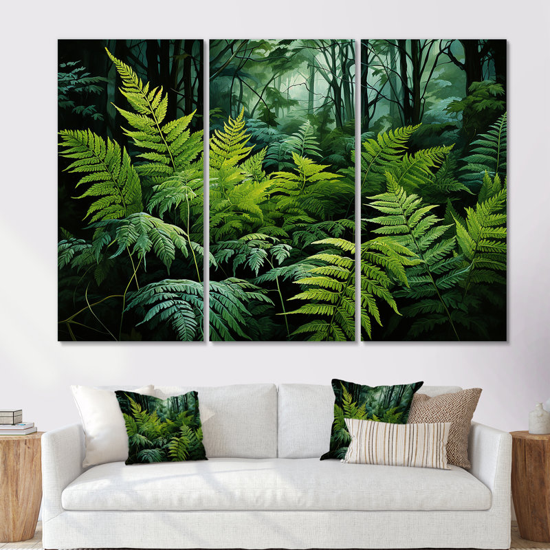 Ensemble de salon Emerald Green Ferns Forest V - Plants, Toile tendue, H 32 po x l 48 po x P 1 po