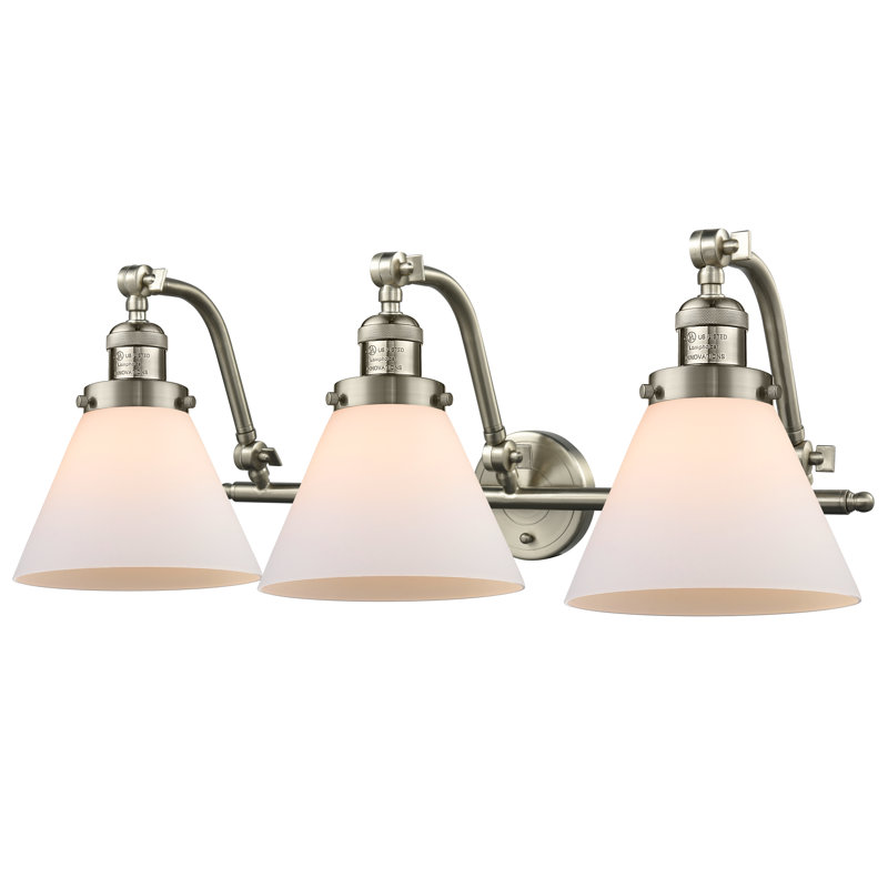 Plumlee 3 - Light Dimmable Vanity Light, Brushed Satin Nickel, Matte White Cased, 3 W LED Vintage Dimmable Bulb