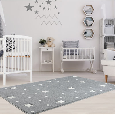 Heaven Geometric Machine Woven Grey/White Area Rug