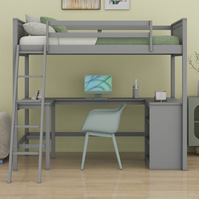 Lit mezzanine avec tablettes et bureau