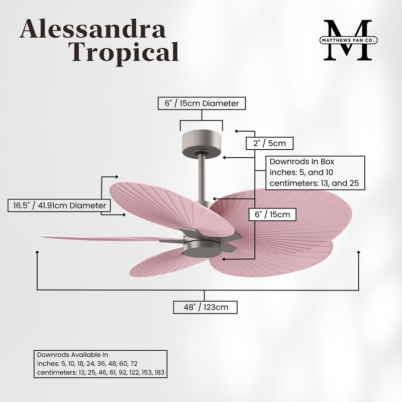 Alessandra - Ventilateur de plafond à cinq pales, Rose clair, Nickel brossé