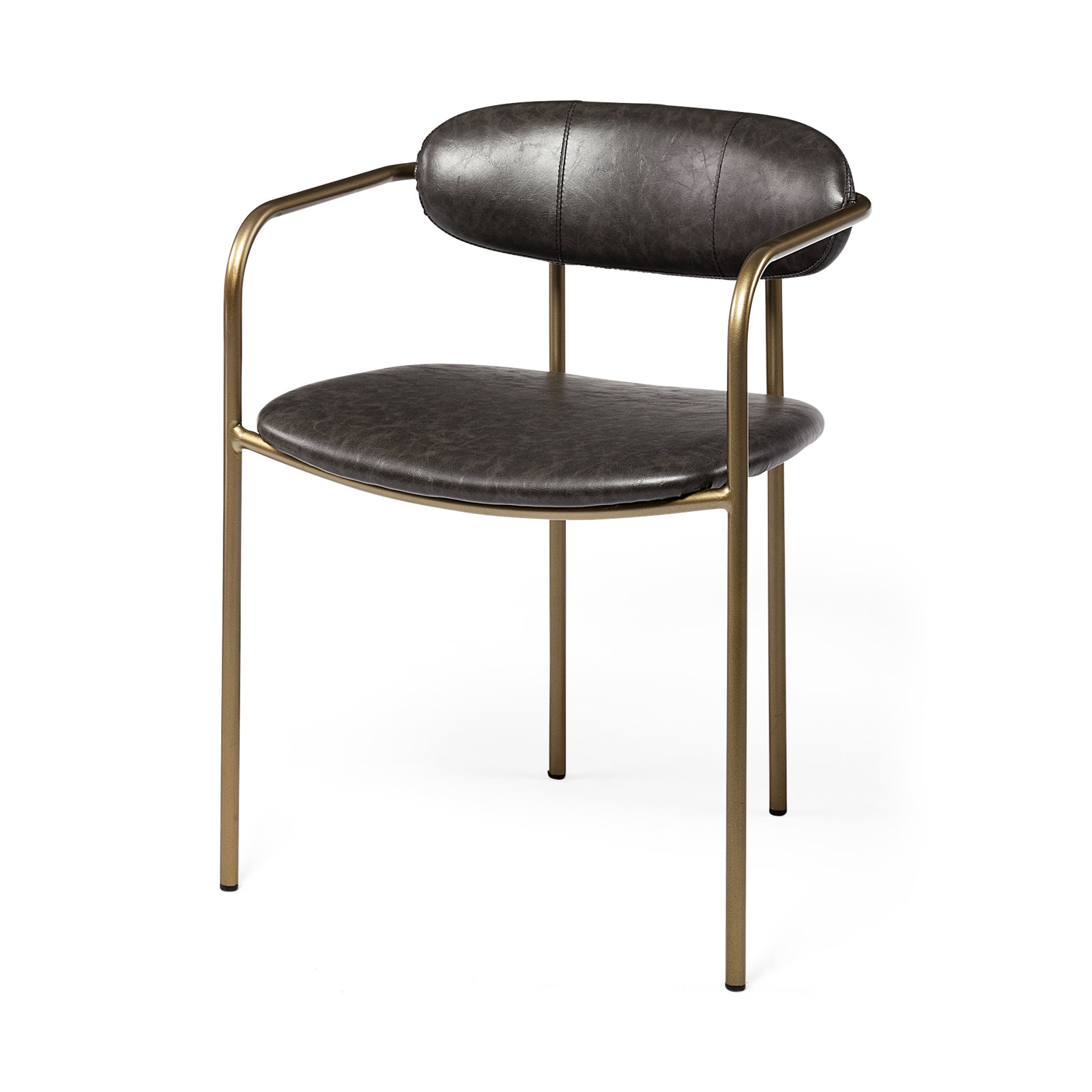 Belarus Upholstered Ladder Back Arm Chair, Brown, Gold