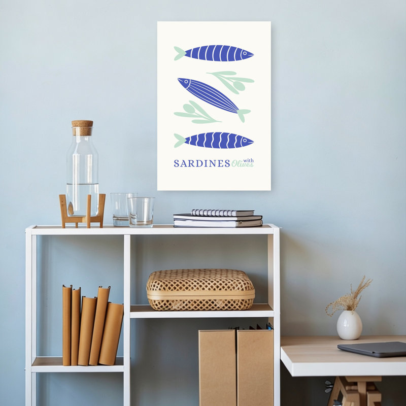 Art mural côtier sardines et olives, 18" H x 12" W