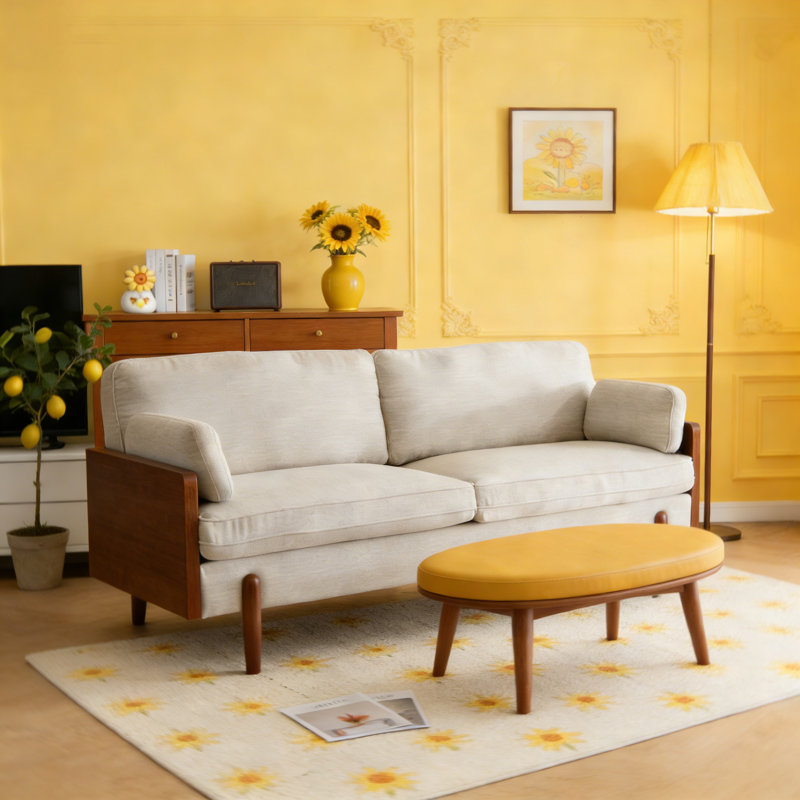 Mid-Century Modern Sofa-Beige, Beige